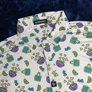 BYRDGANG Mens XXL Golf Polo Shirt White All Over Nachos Guacamole Tequila Print